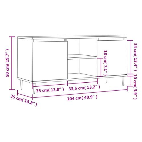 Tv-bord 104x35x50 cm konstrueret træ hvid højglans