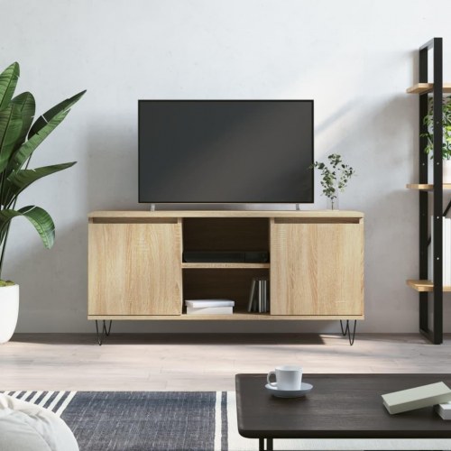 Tv-bord i sonoma-eg - 104 × 35 × 50 cm, konstrueret træ med jernben