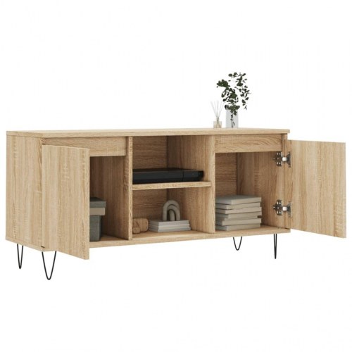 Tv-bord i sonoma-eg - 104 × 35 × 50 cm, konstrueret træ med jernben
