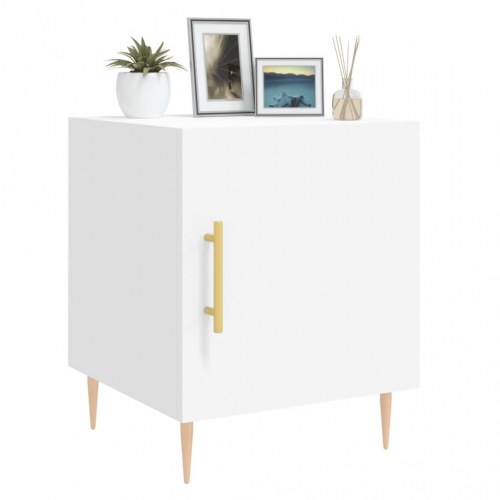 Sengeborde 2 stk. - 40×40×50 cm i hvidt konstrueret træ med skuffe og låge