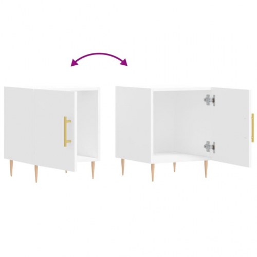 Sengeborde 2 stk. - 40×40×50 cm i hvidt konstrueret træ med skuffe og låge