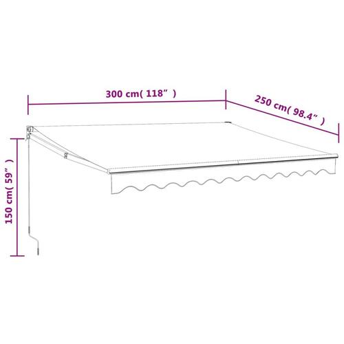 Foldemarkise manuel betjening 3x2,5 m stof aluminium gul hvid