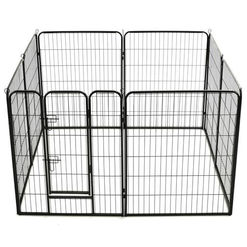 Løbegård til hunde 8 paneler stål 80 x 100 sort