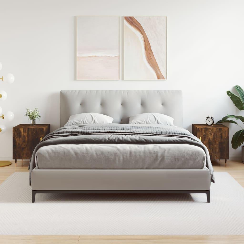 Sengeborde 2 stk. 40x40x50 cm konstrueret træ røget egetræ billede