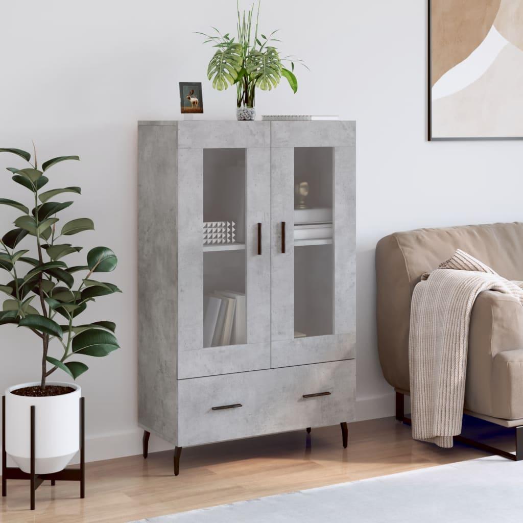 Skab med glaslåger 69,5 x 31 x 115 cm i konstrueret træ - betongrå