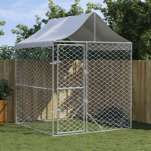 Udendørs hundegård med tag 2 × 2 × 2,5 m - galvaniseret stål, sølv