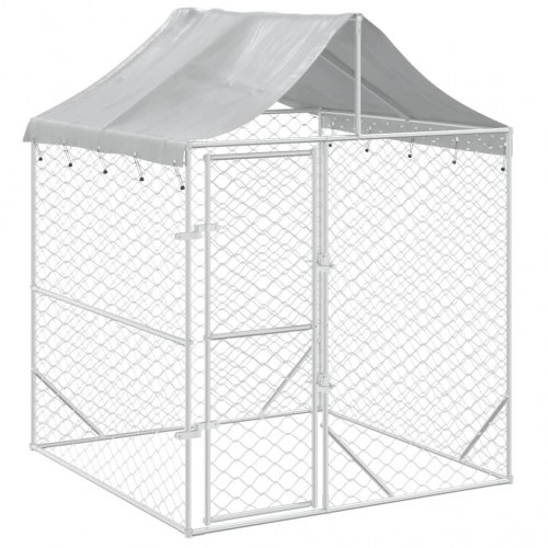 Udendørs hundegård med tag 2 × 2 × 2,5 m - galvaniseret stål, sølv