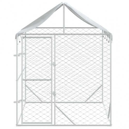 Udendørs hundegård med tag 2 × 2 × 2,5 m - galvaniseret stål, sølv