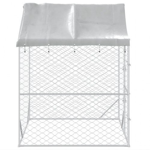 Udendørs hundegård med tag 2 × 2 × 2,5 m - galvaniseret stål, sølv