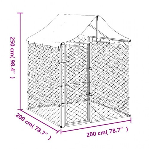 Udendørs hundegård med tag 2 × 2 × 2,5 m - galvaniseret stål, sølv
