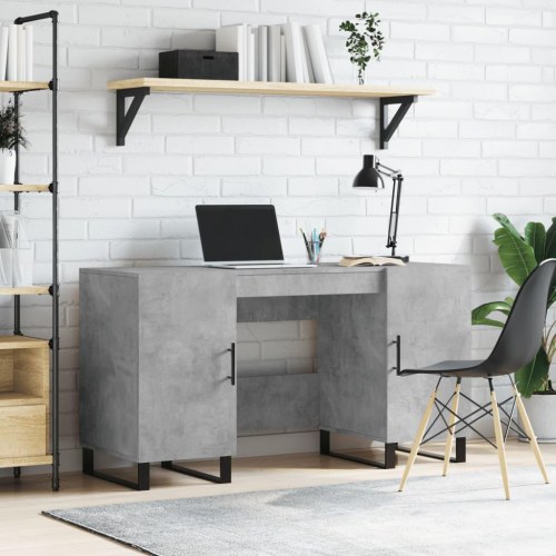 Skrivebord 140×50×75 cm i konstrueret træ - betongrå med opbevaring