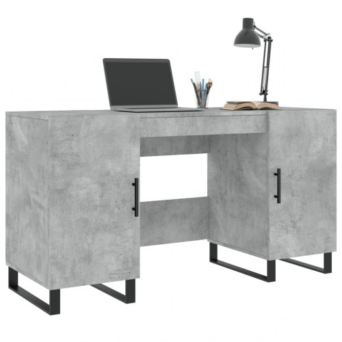 Skrivebord 140×50×75 cm i konstrueret træ - betongrå med opbevaring