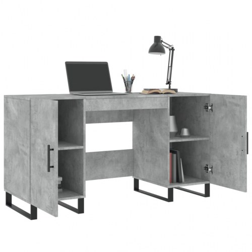 Skrivebord 140×50×75 cm i konstrueret træ - betongrå med opbevaring