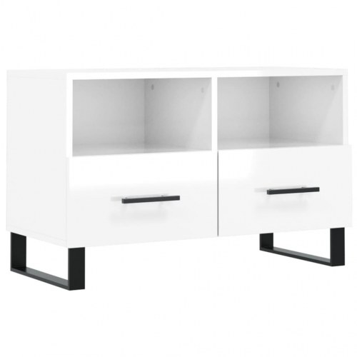 Tv-bord 80x36x50 cm konstrueret træ hvid højglans