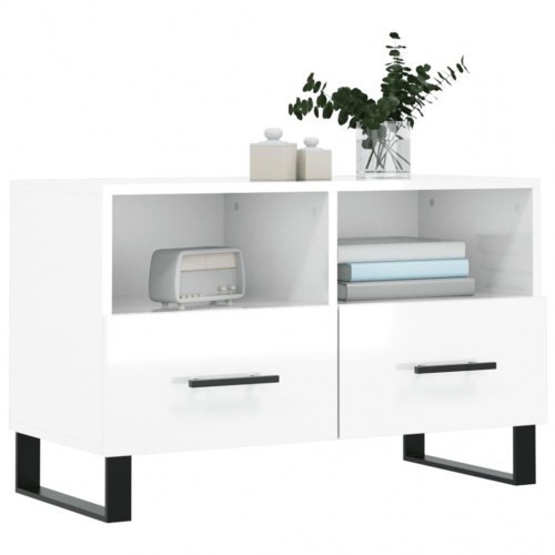 Tv-bord 80x36x50 cm konstrueret træ hvid højglans
