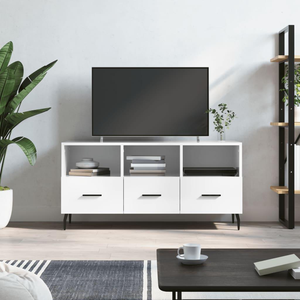 Tv-bord 102x36x50 cm konstrueret træ hvid højglans