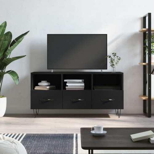 Tv-bord i sort konstrueret træ 102×36×50 cm med skuffer