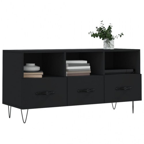 Tv-bord i sort konstrueret træ 102×36×50 cm med skuffer