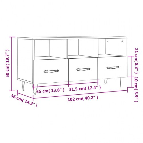 Tv-bord i sort konstrueret træ 102×36×50 cm med skuffer