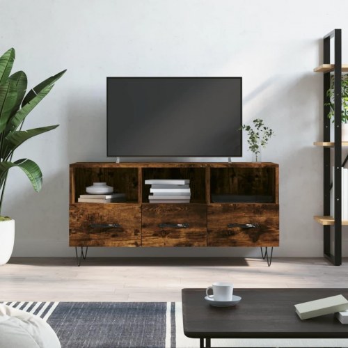 Tv-bord i konstrueret træ - 102×36×50 cm, røget egetræsfarve