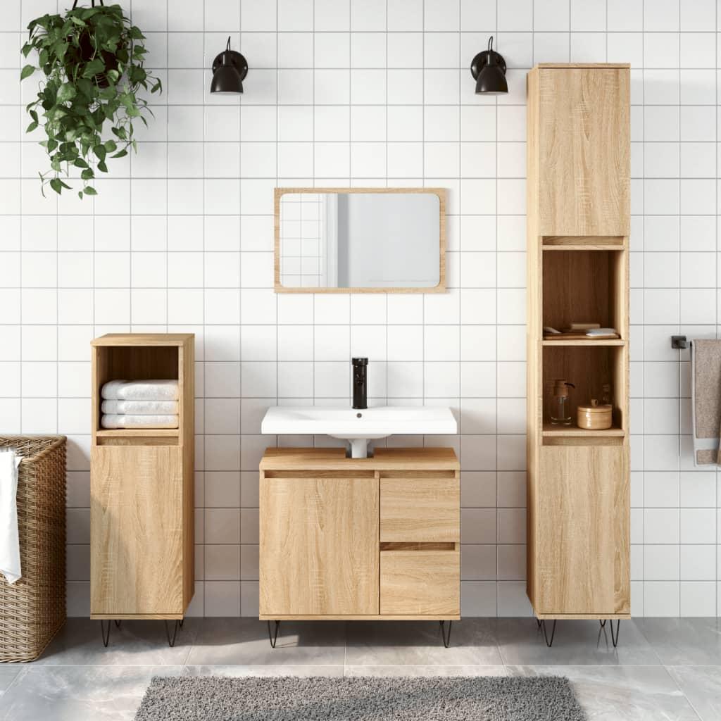Badeværelsesskab 65x33x60 cm konstrueret træ sonoma-eg