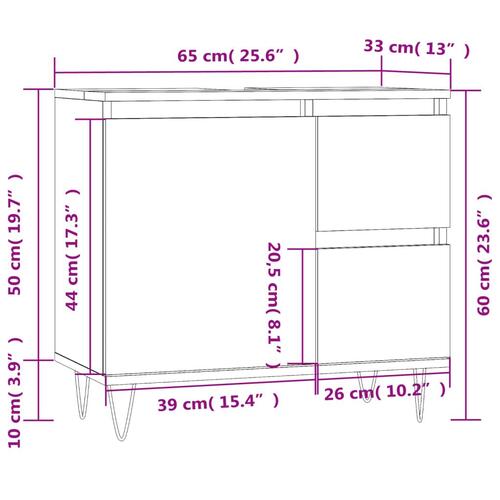 Badeværelsesskab 65x33x60 cm konstrueret træ sonoma-eg