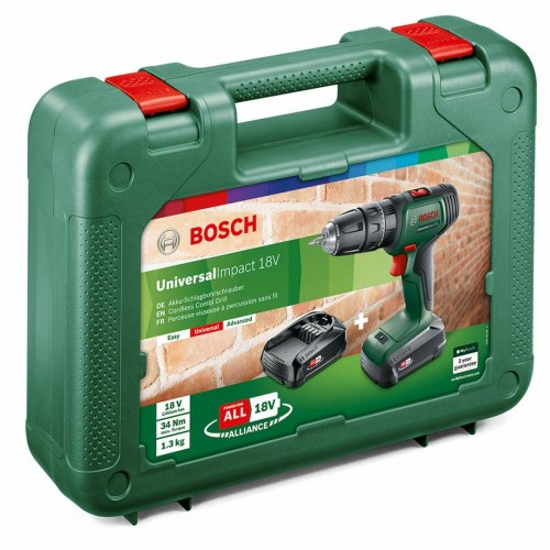 Bosch UniversalImpact 18 slagboremaskine 18 V - 34 Nm (inkl. 2×1,5 Ah, lader og kuffert)