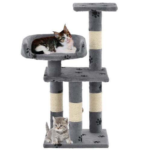 Kradsetræ med sisal-kradsestolper til katte 65 cm poteprint grå