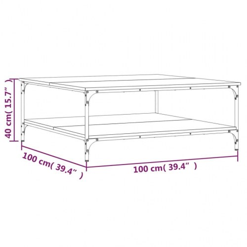 Sofabord i konstrueret træ med hylde - 100 × 100 × 40 cm, sort