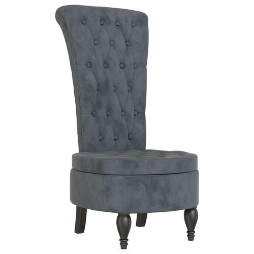 Stol med høj ryg knapdesign velour mørkegrå