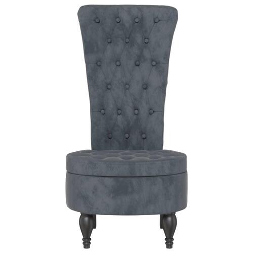 Stol med høj ryg knapdesign velour mørkegrå