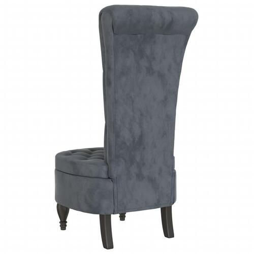 Stol med høj ryg knapdesign velour mørkegrå