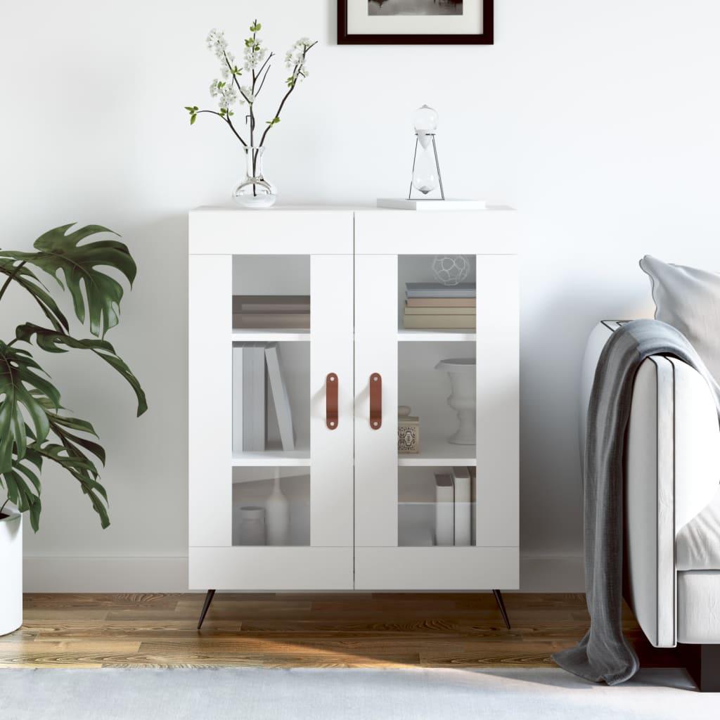 Skænk med glaslåger 69,5×34×90 cm - hvid konstrueret træ