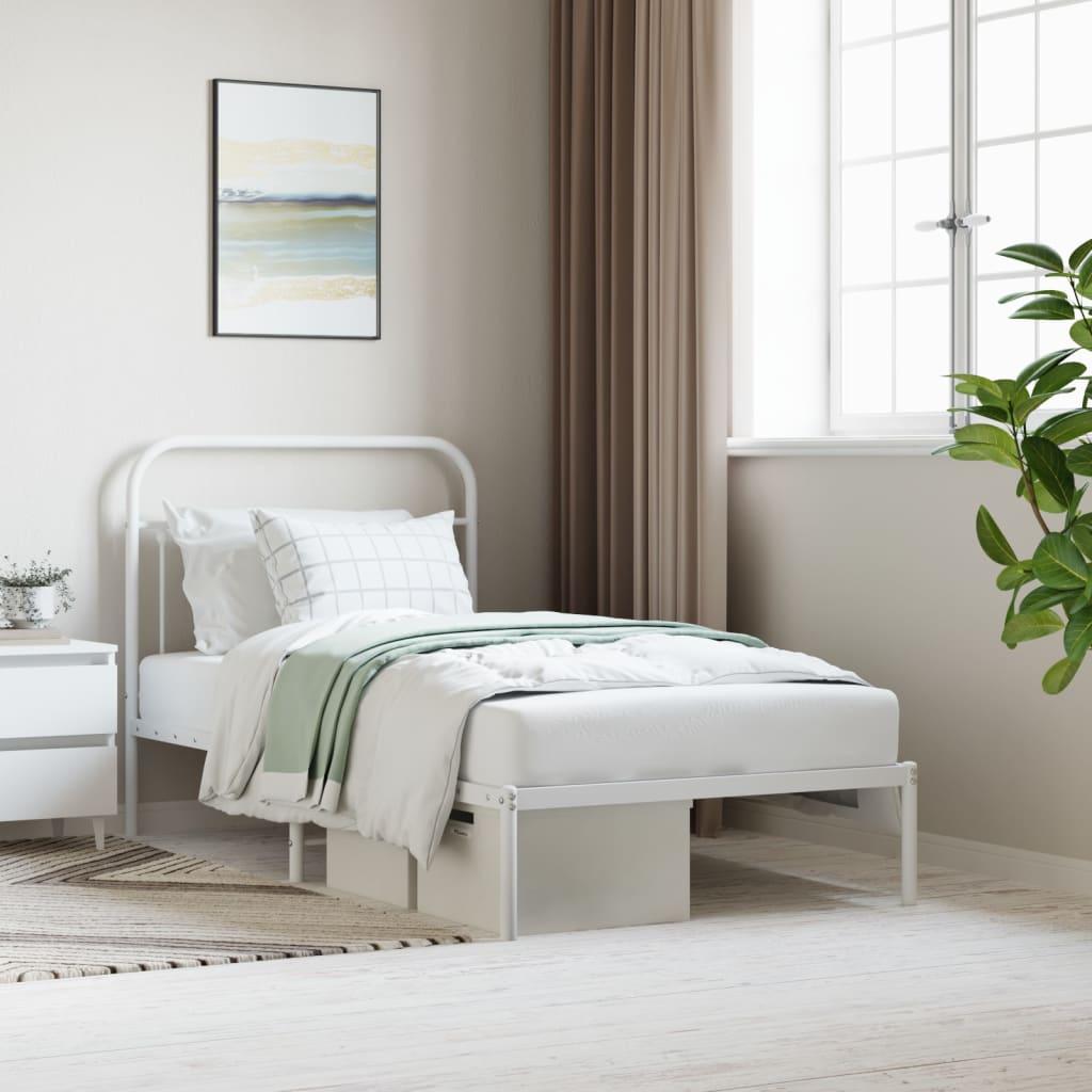 Sengeramme Med Sengegavl Metal - Hvid / med hovedgærde / 100 x 190 cm
