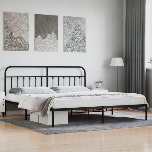Sengeramme med sengegavl i metal - sort, 193 x 203 cm