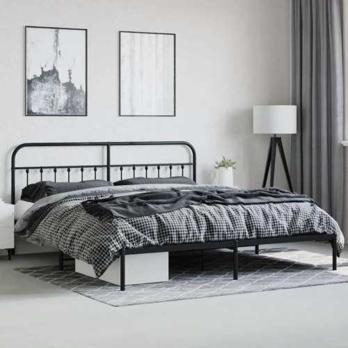 Sengeramme med sengegavl i metal - sort, 193 x 203 cm