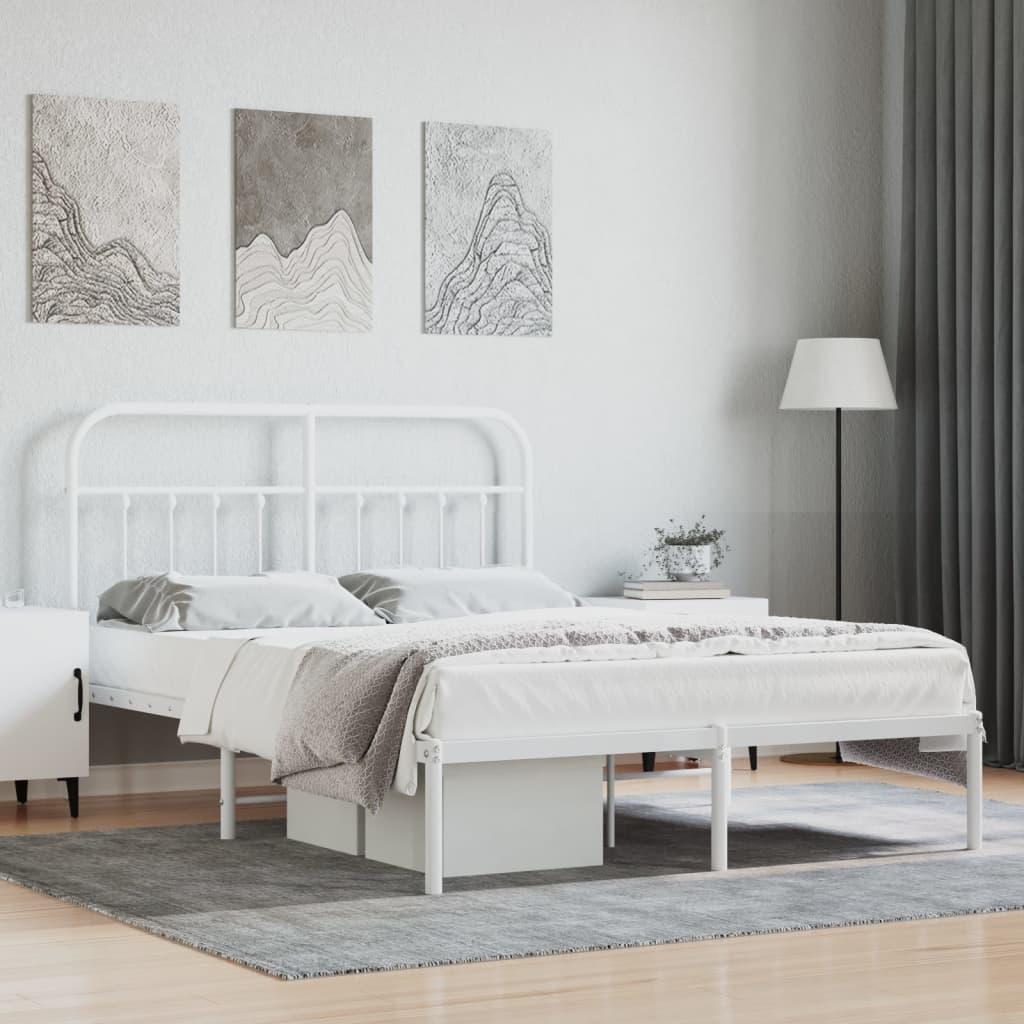 Sengeramme Med Sengegavl Metal - Hvid / med hovedgærde / 135 x 190 cm