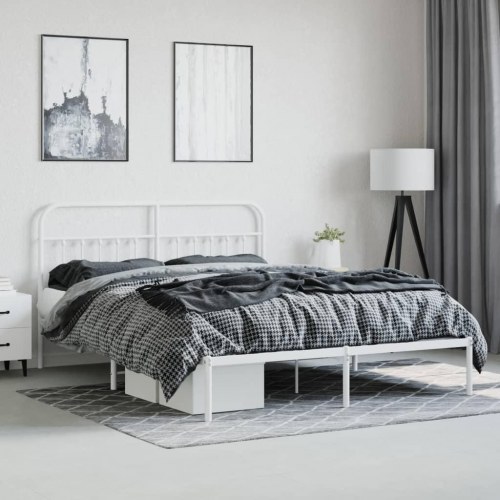 Sengeramme med sengegavl 160 × 200 cm - metal, hvid