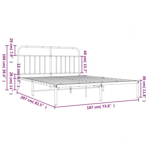 Sengeramme med sengegavl 180x200 cm - metal, hvid