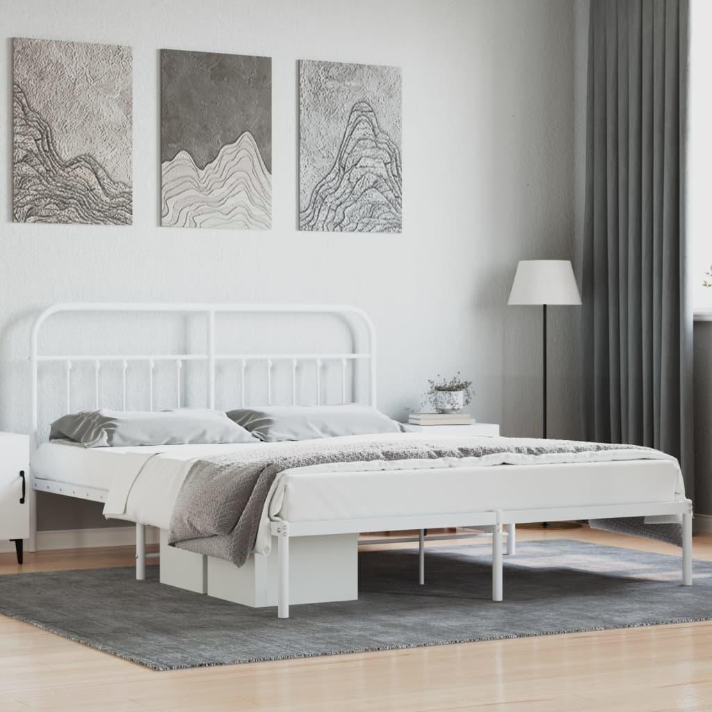 Sengeramme Med Sengegavl Metal - Hvid / med hovedgærde / 183 x 213 cm