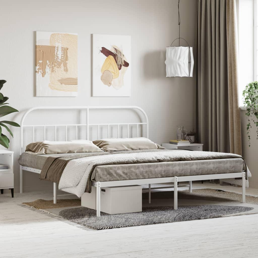 Sengeramme Med Sengegavl Metal - Hvid / med hovedgærde / 183 x 213 cm
