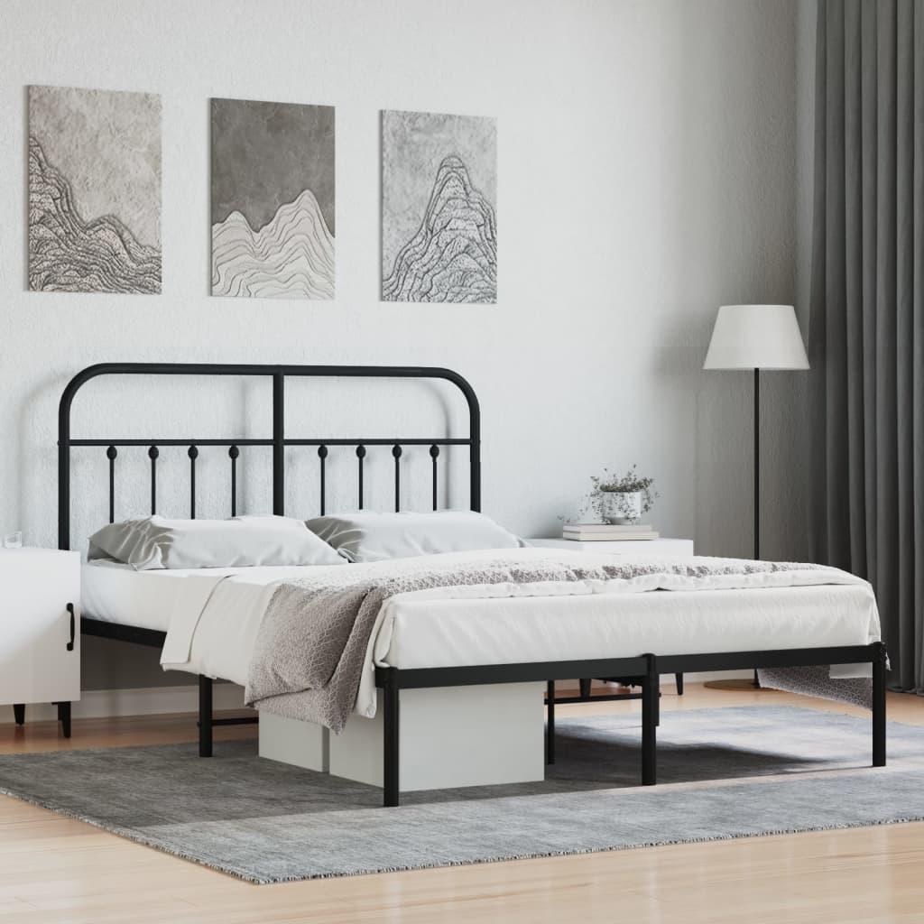 Sengeramme Med Sengegavl Metal - Sort / med hovedgærde / 150 x 200 cm