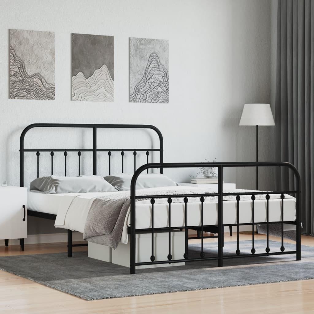 Sengeramme med sengegavl og fodgærde 135x190 cm - metal, sort