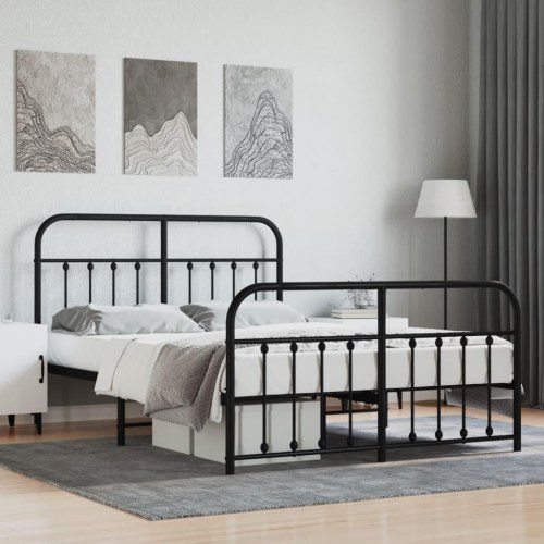 Sengeramme med sengegavl og fodgærde 140x190 cm metal sort