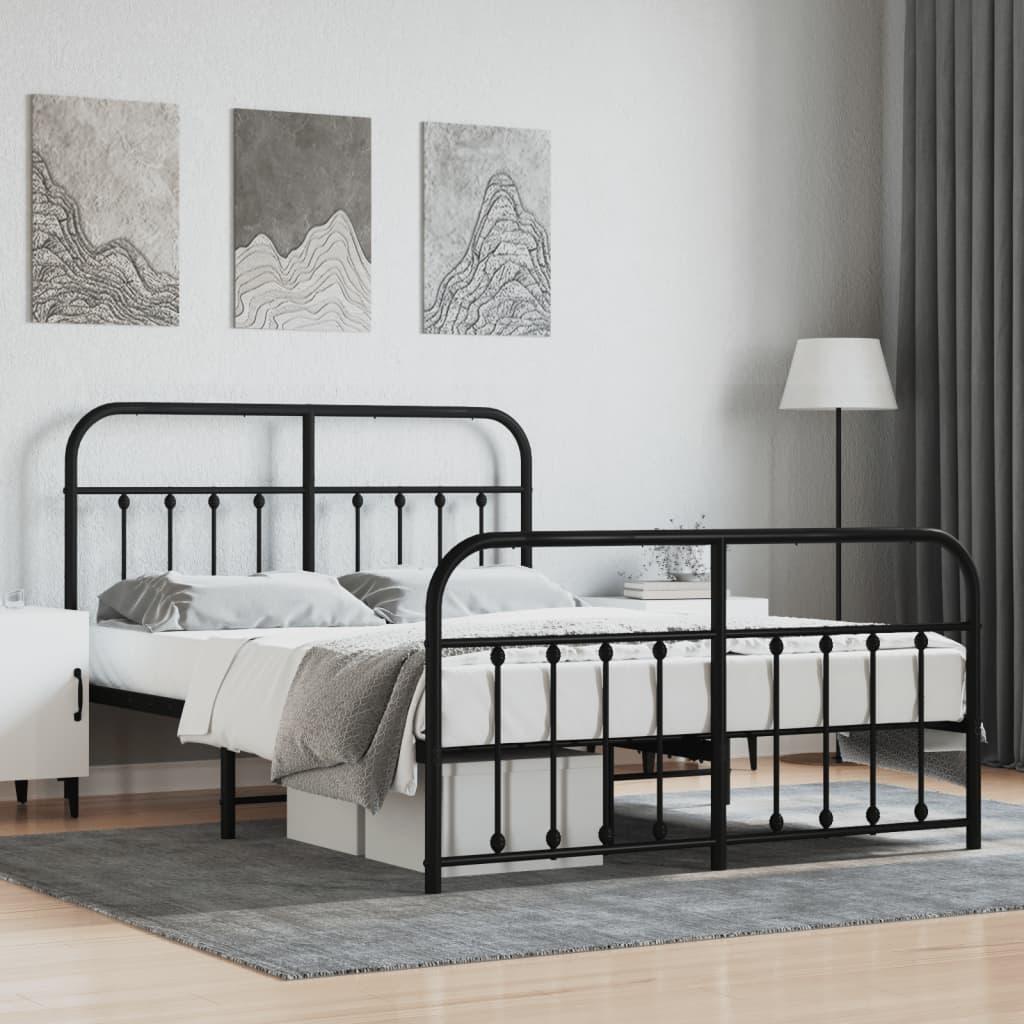 Sengeramme med sengegavl og fodgærde 150x200 cm - metal, sort