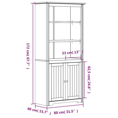 Bogreol BODO 82x40x173 cm massivt fyrretræ hvid
