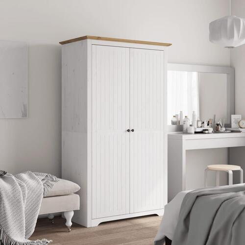 Klædeskab BODO 101x52x176,5 cm massivt fyrretræ hvid og brun