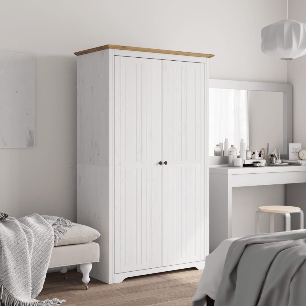 Klædeskab BODO 101x52x176,5 cm massivt fyrretræ hvid og brun
