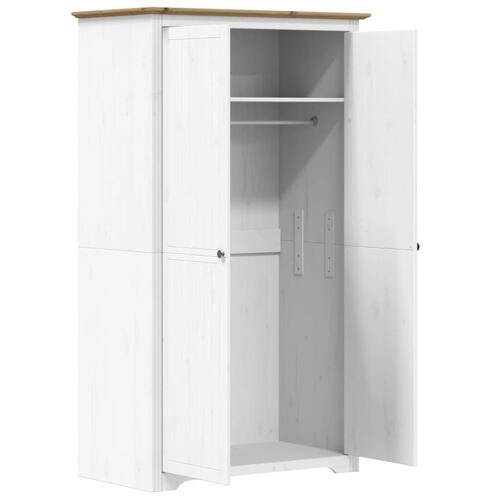 Klædeskab BODO 101x52x176,5 cm massivt fyrretræ hvid og brun