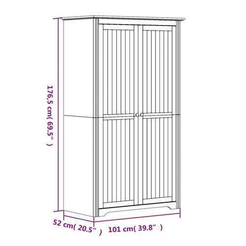 Klædeskab BODO 101x52x176,5 cm massivt fyrretræ hvid og brun